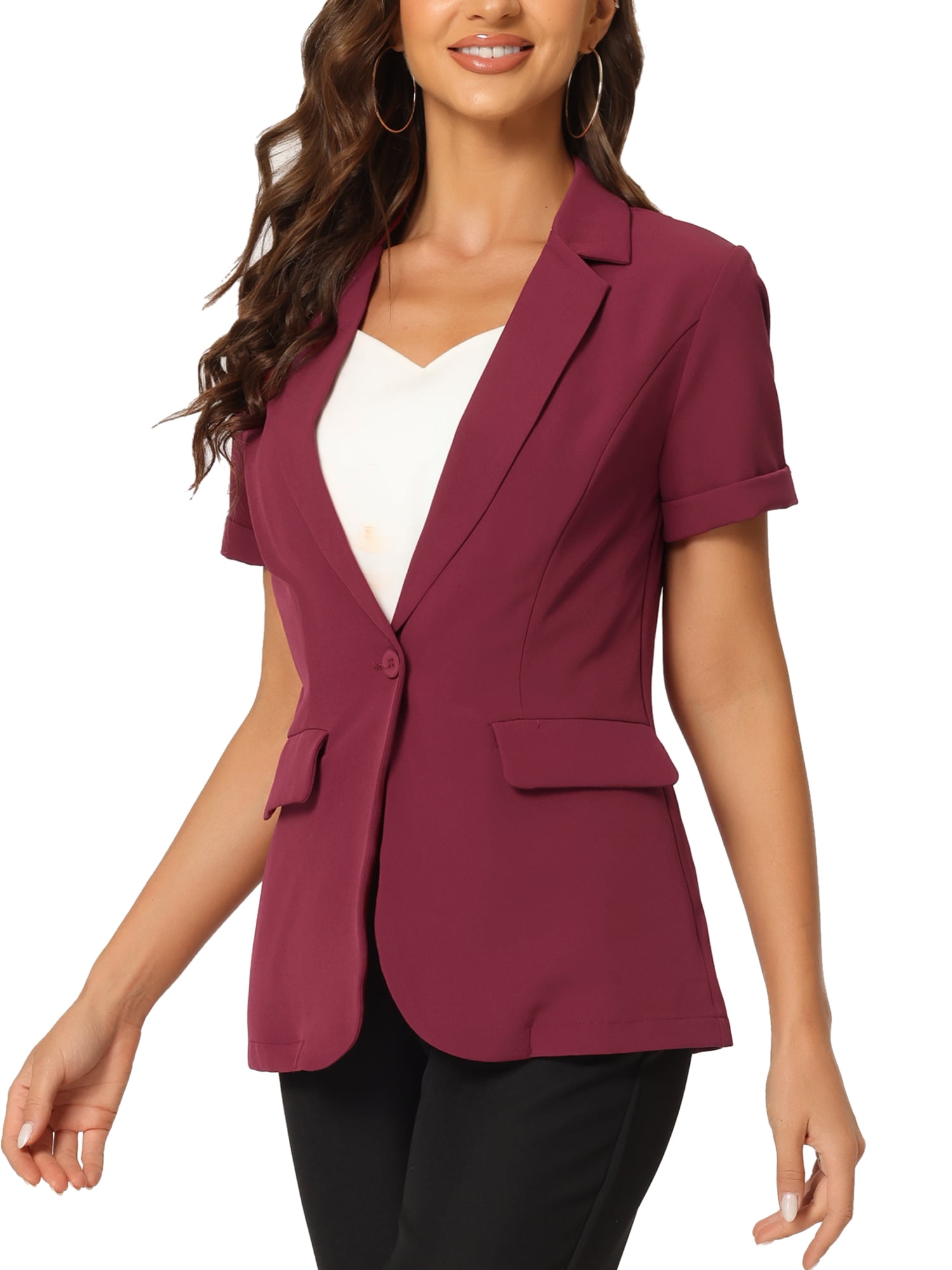 INSPIRE CHIC Blazer Femme Col à Revers Manches Courtes un Bouton
