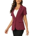 thumbnail image 4 of INSPIRE CHIC Women's Blazer Notch Lapel Collar Short Sleeves One Button Wear-to-Work Suit Jackets XL Dark Red, 4 of 5