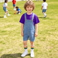 thumbnail image 2 of RTKFRFLM Kids' Denim Overall Shorts Set with Solid Color T-Shirt for Boys Girls School Stage Show 2 Piece Outfit Soft Breathable Daily Wear Trendy Elegant Clothing, 2 of 6