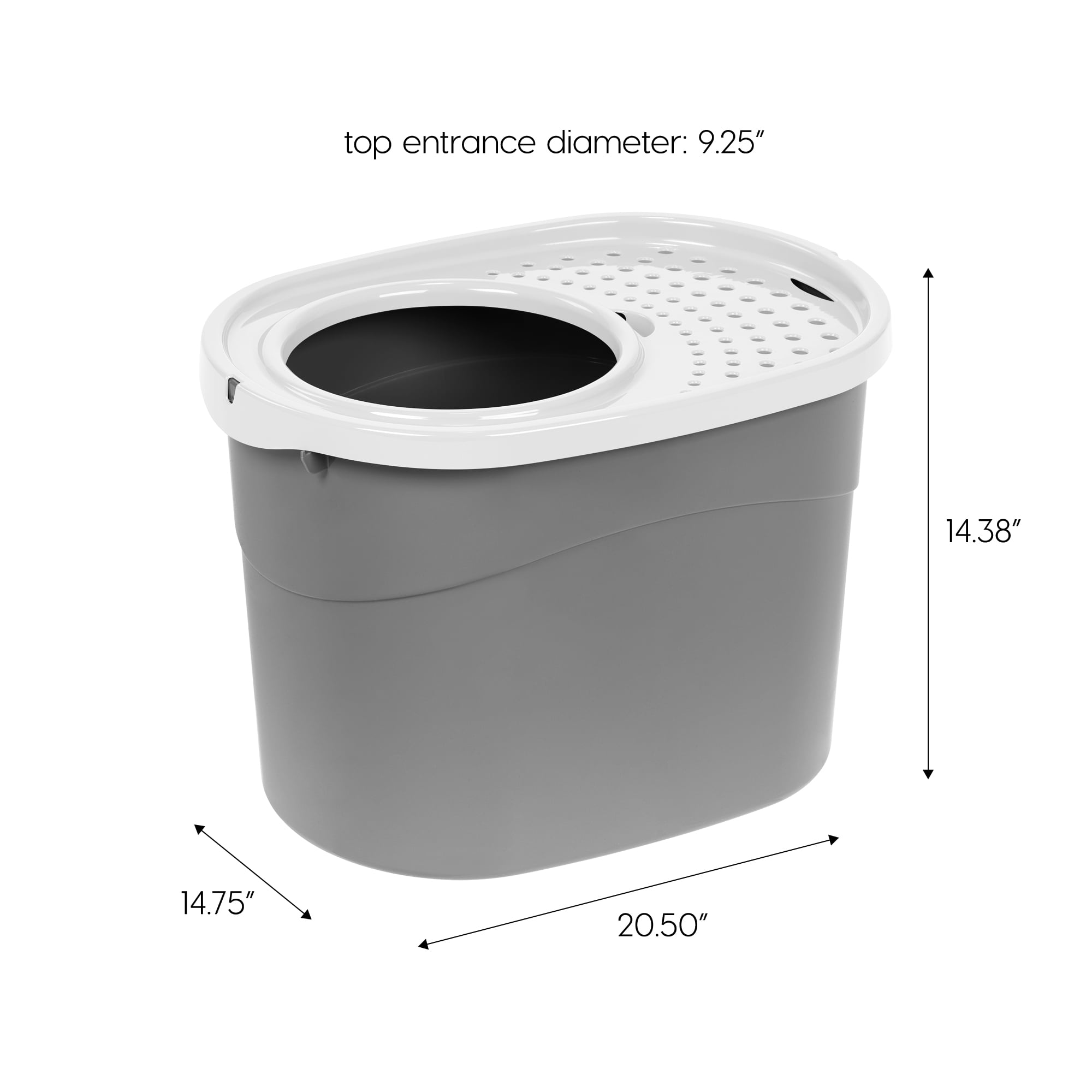 IRIS Oval Top Entry Cat Litter Box with Litter Catching Lid, Privacy Walls and Scoop, Gray/White