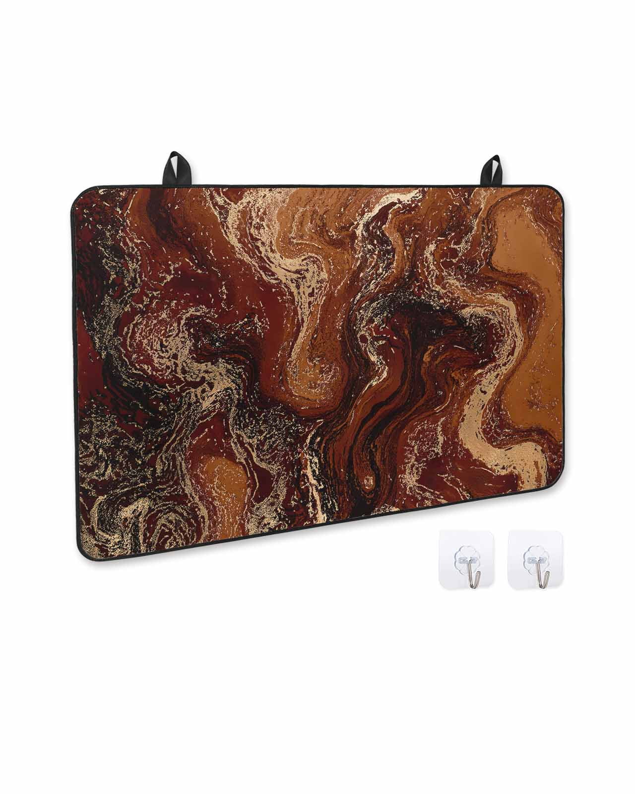 nqOlkjepod Large Induction Cooktop Protector Mat 36"x21", Brown Marble Stove Top Covers for Electric Stove, Ombre Abstract Striped Mottled Aesthetic Stove Burner Cover Mats, Glass Top Stove Cover