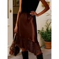 thumbnail image 4 of Dark Brown Satin Lace Midi Skirt Asymmetrical Hem Loose Fit Elegant Solid Color For Party Work Daily Wear, 4 of 8