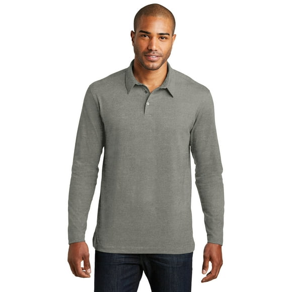 Polo de mezcla de algodón Meridian de manga larga de Port Authority®. K577LS Monumento Gris 2XL Autoridad Portuaria K577LS