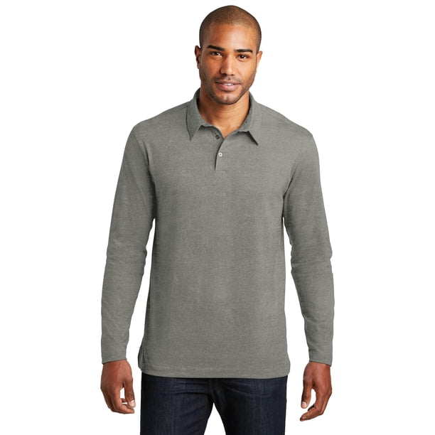 Polo de mezcla de algodón Meridian de manga larga de Port Authority®. K577LS Monumento Gris 2XL Autoridad Portuaria K577LS