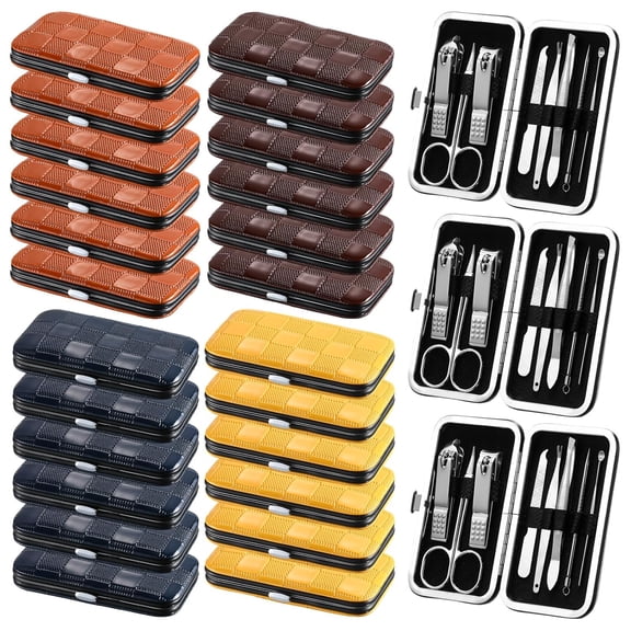 24 Sets Manicure Pedicure Bulk Gifts Professional Nail Care Gifts, Travel Nail Clippers Kit 8 in 1 Stainless Steel Pedicure Set with Case Portable Grooming Kits for Women Men(Retro)