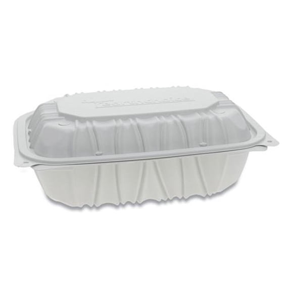 Pactiv YCNW0205 Vented Microwavable Hinged-Lid Takeout Container - 9 x 6 x 3.1 - 1-Compartment - White