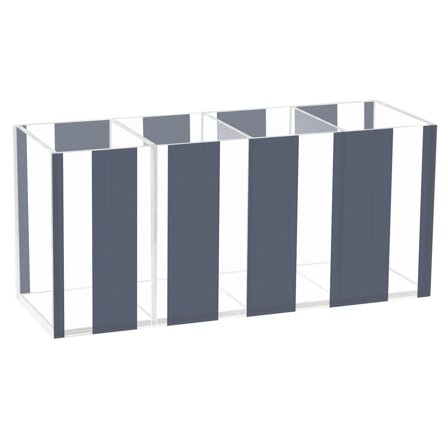 Pen Holder 4 Compartments Acrylic Pencil Cup Desktop Makeup Organizer Office Supplies Navy Blue and White Striped
