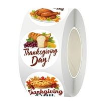Thanksgiving Day Stickers Roll 1 Inch Diameter 500 Pcs, Fall Leaf Pumpkin Turkey Harvest Design, Round Decals For Holiday Party Gift Bags Gift Cards Decoration