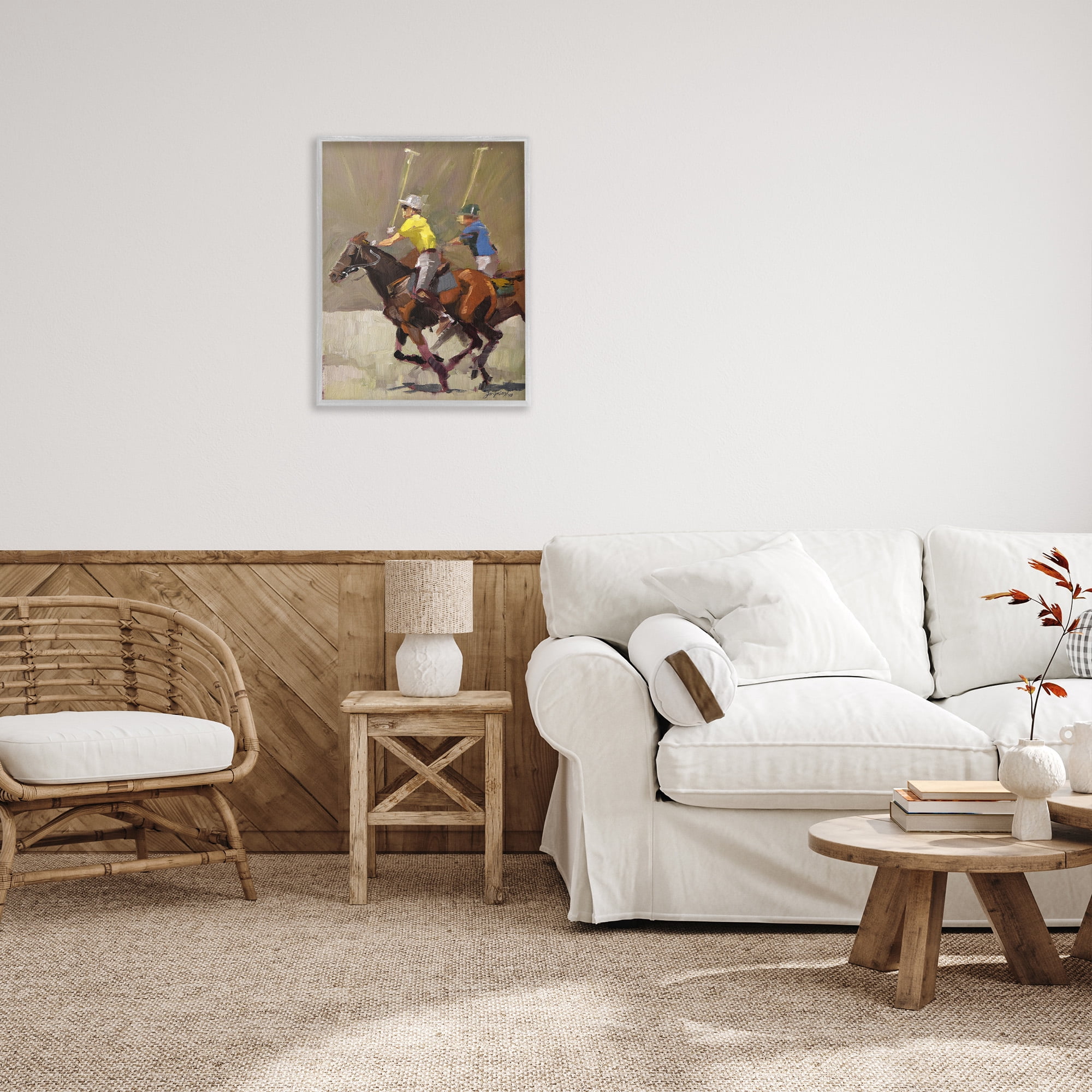 Stupell Industries Galloping Polo Players Animals & Insects Painting Gray Framed Art Print Wall Art, 24 x 30