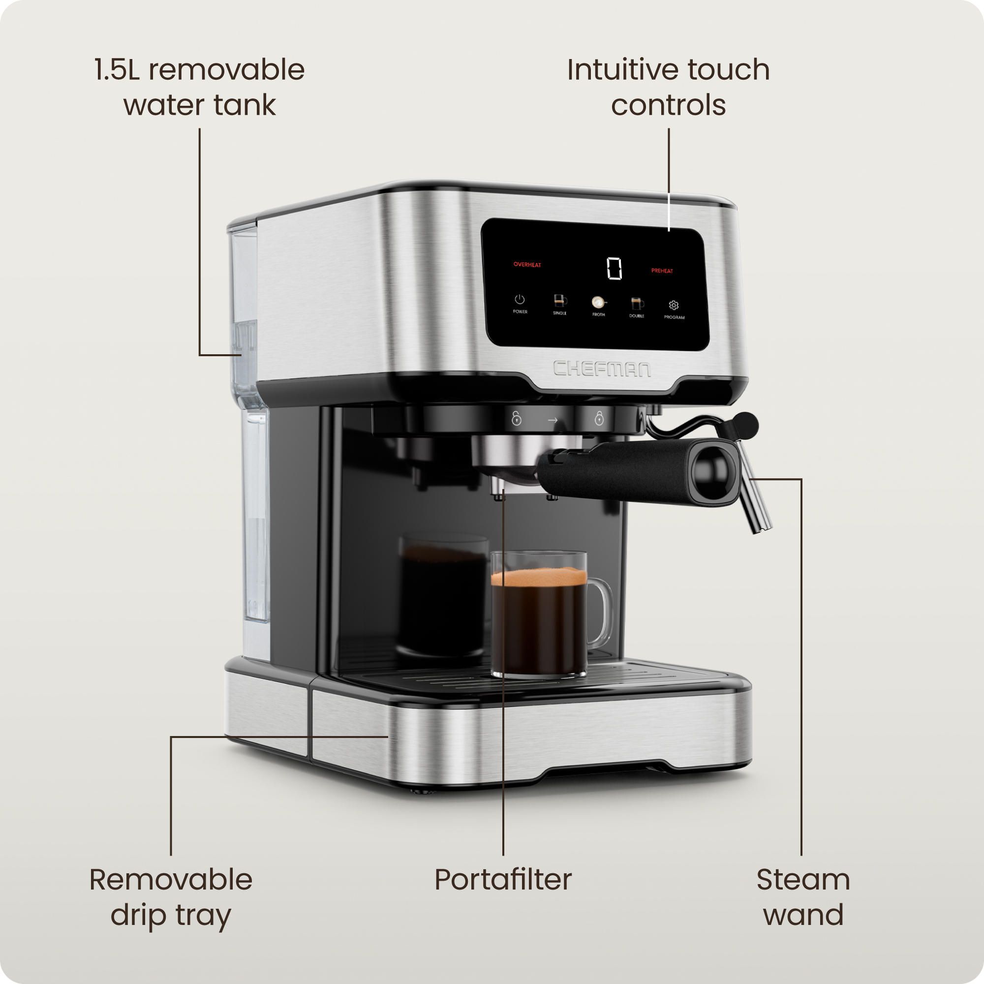 Chefman CraftBrew Espresso Machine Stainless Steel photo 2