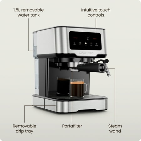 Chefman CraftBrew Espresso Machine w/ Steam Wand and Touch Controls – Stainless Steel, New