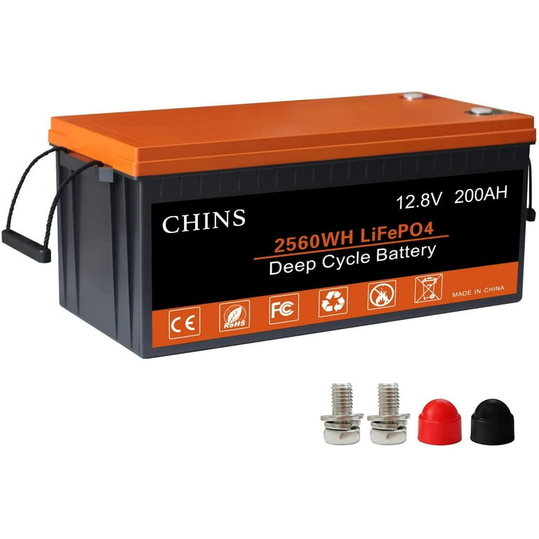 CHINS 12V 200Ah PLUS LiFePO4 Lithium Battery - Built-in 200A BMS, Perfect  for Replacing Most of Backup Power, Home Energy Storage and Off-Grid etc.