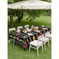 thumbnail image 3 of Outdoor Tablecloth with Umbrella Hole and Zipper, Christmas Black Rectangle Table Cloth 60x102 Inch Waterproof Tablecloth, Xmas Poinsettia Leaves Farmhouse Stripes Picnic Table Cover for Patio, 3 of 7