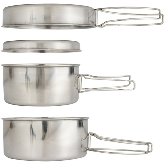 OFFIGAM 1Set Outdoor Cooking Pan Stainless Steel Camping Cookware Kit Silver