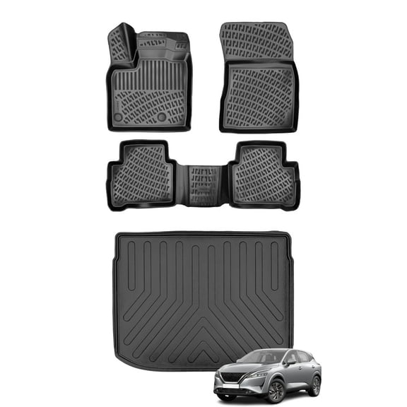 Car Floor Mats   Cargo Liner (Full SET) Compatible for Nissan Qashqai J12 2022-2024 Waterproof | All Weather