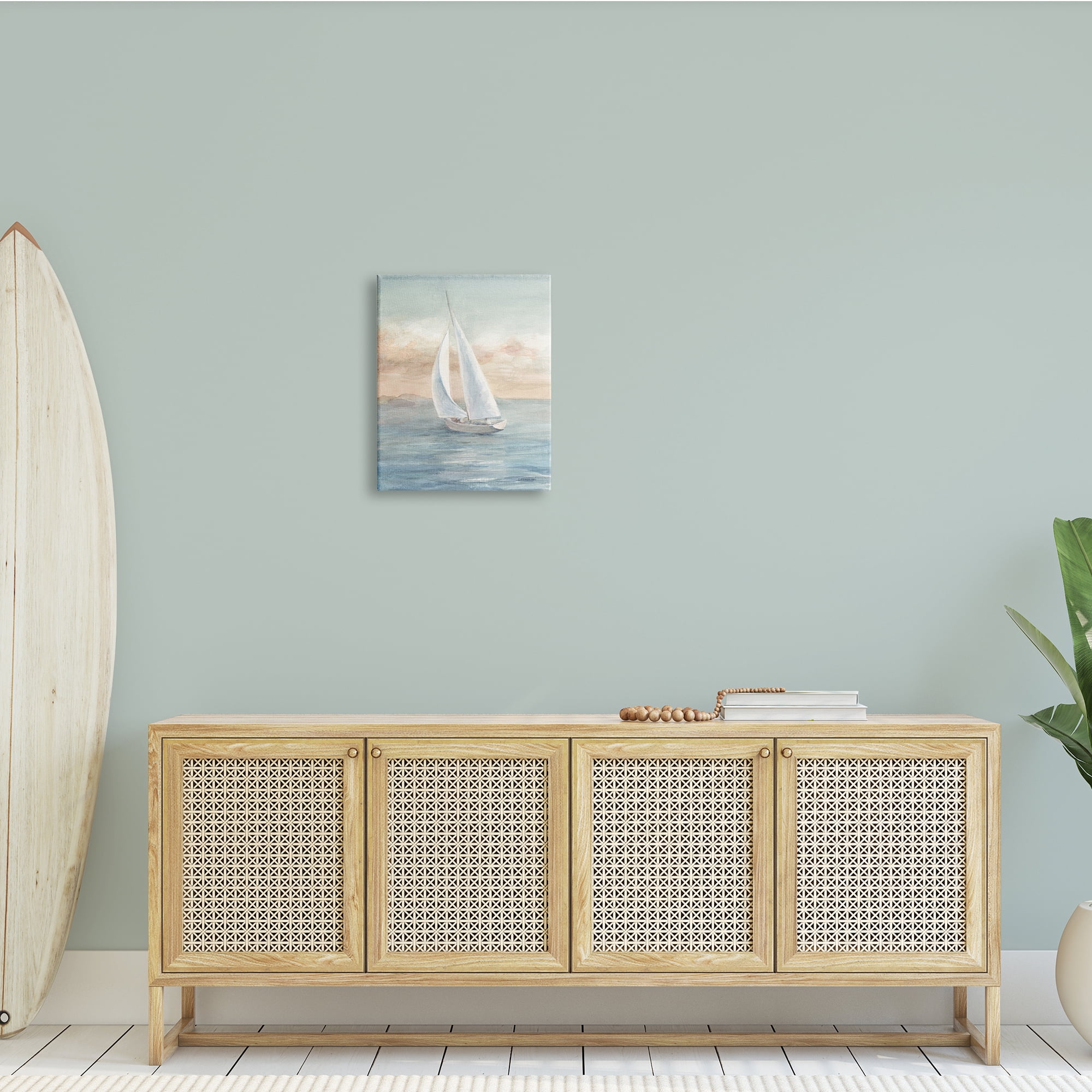Stupell Indtries Morning Sunrise Sailboat Soft Pink Contemporary Ocean Sky,16 x 20,Design by Danhui Nai