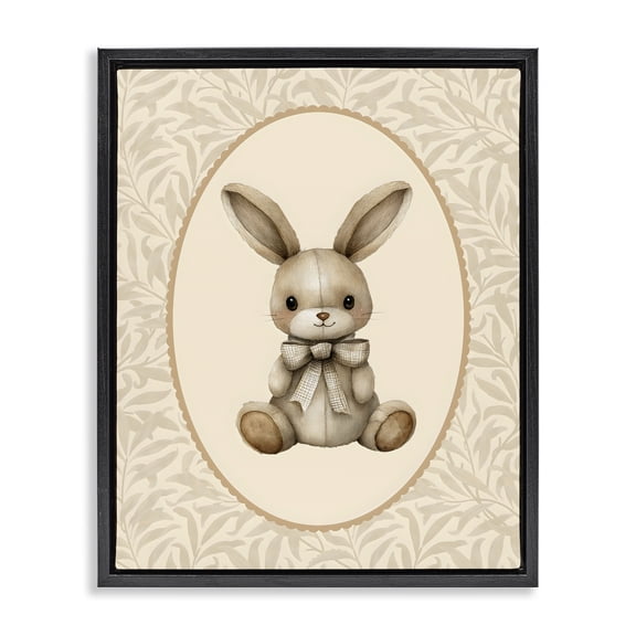 Stupell Industries Neutral Bunny in Oval Border Black Framed Floater Canvas Wall Art, design by LSR Design Studio
