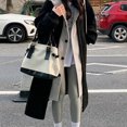 thumbnail image 6 of Women Winter Coat - Fake Two-piece Hooded Colorblock Long Sleeve Loose Knee Length Thick Plush Warm Drawstring Single-breasred Overcoat, 6 of 8