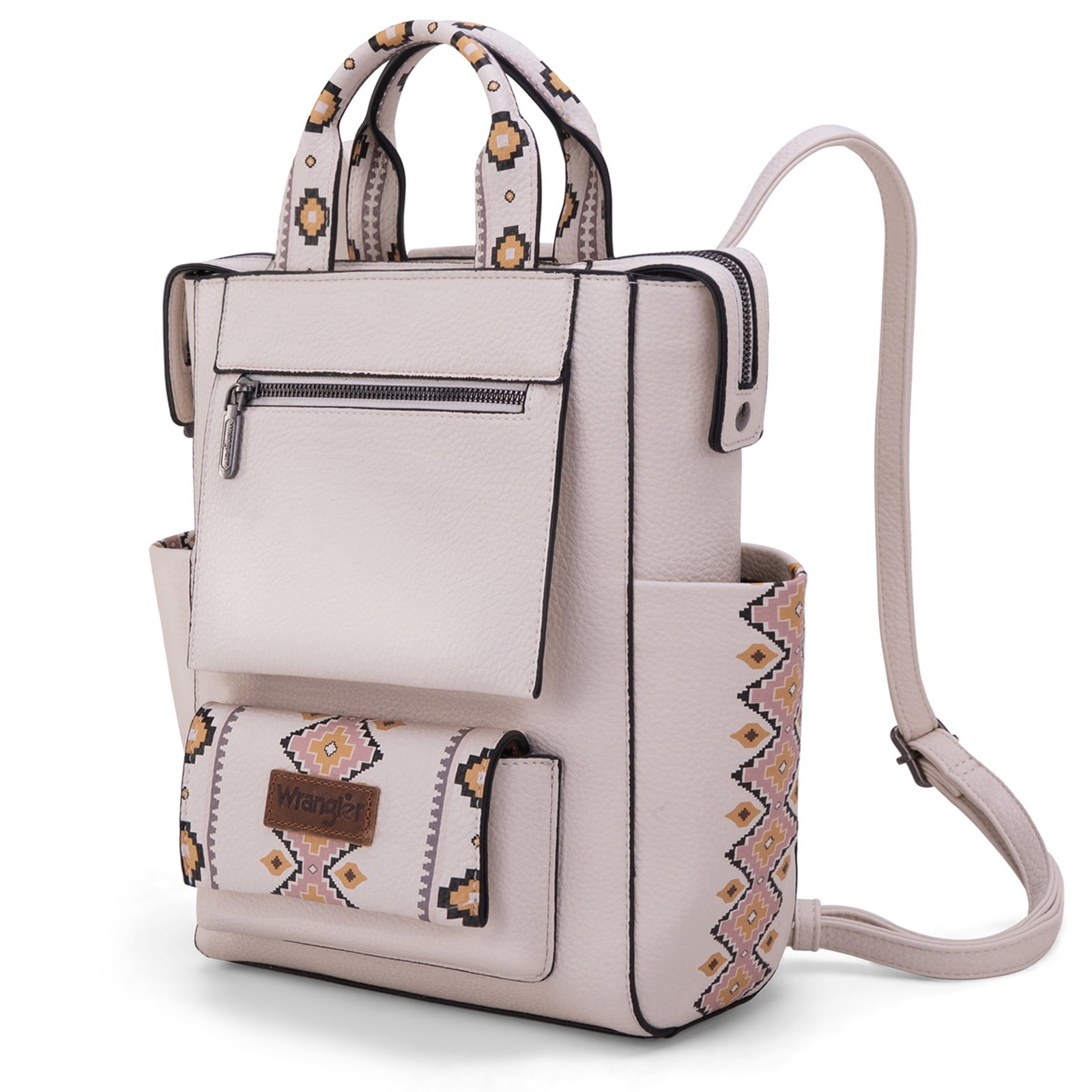 Wrangler Aztec Women Backpack Purse Convertible Fashion Ladies Anti Theft with Adjustable Strap, Beige