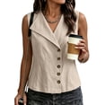 thumbnail image 2 of Women's Cotton Linen Tank Tops V Neck Sleeveless Blouse 2026 Summer Casual Button down Collared Vest Shirts by Yigetop Beige L, 2 of 8