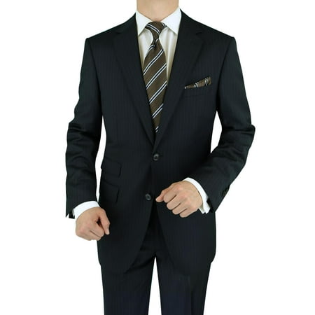 LN LUCIANO NATAZZI Italian Men's Suit 180'S Cashmere Wool Ticket Pocket Stripe Black Stripe
