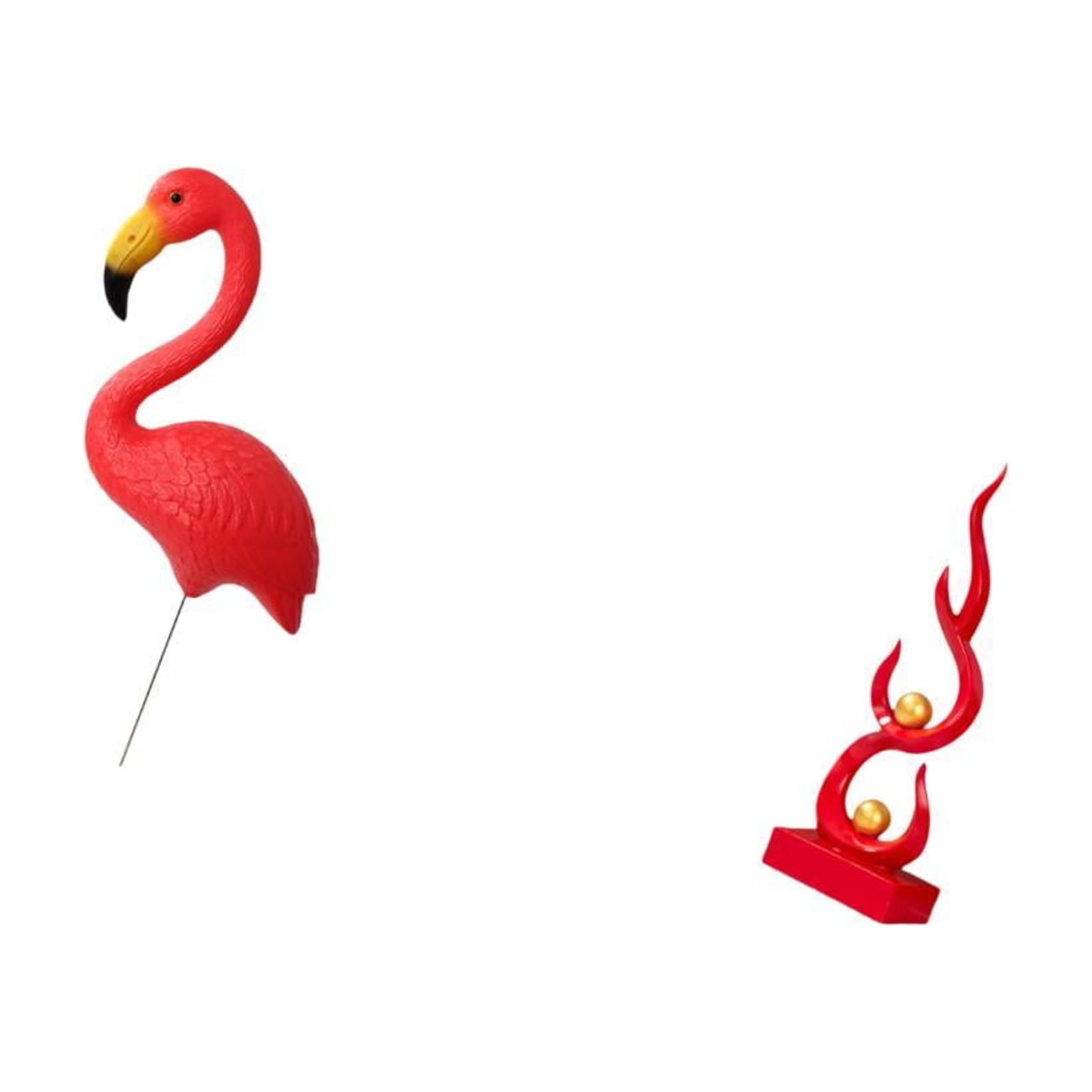 Miulika Flamingo Fire Garden Sculpture Resin Figurine Yard Art Ornament for Holiday Spring Patio Office Bookshelf Modern Craft Gift