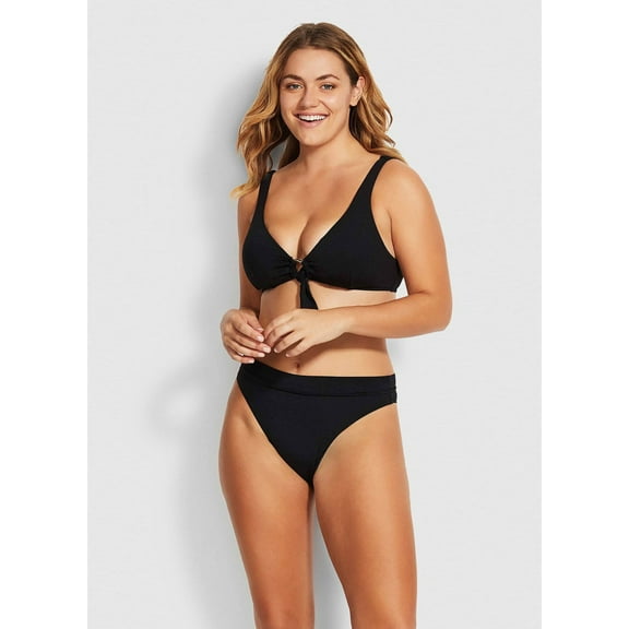 Seafolly Women's Standard Hi Rise Bikini Bottom Swimsuit, Active Black, 8 US