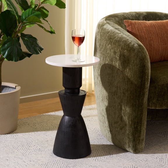 Safavieh Kyla Wood and Marble Modern Round End Table, Black/White