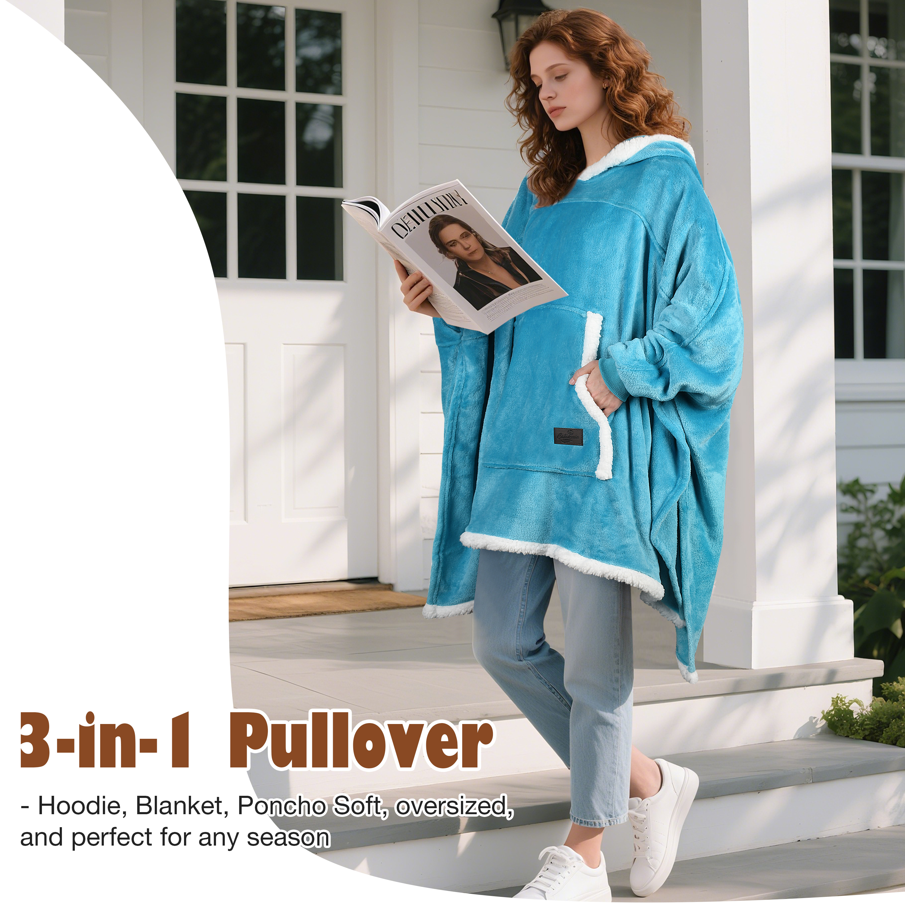 Oversized Hooded Poncho Cape, Casual Hoodie Sweatshirt, Batwing Coat Pullover | Light Weight, Cozy, Comfortable, Roomy | for Adults Women Men Teens