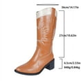 thumbnail image 6 of Embroidery Knee High Cowboy Boots Women Stacked Heel Splice Leather Wide Calf Pull on Long Cowgirl Booties, 6 of 7
