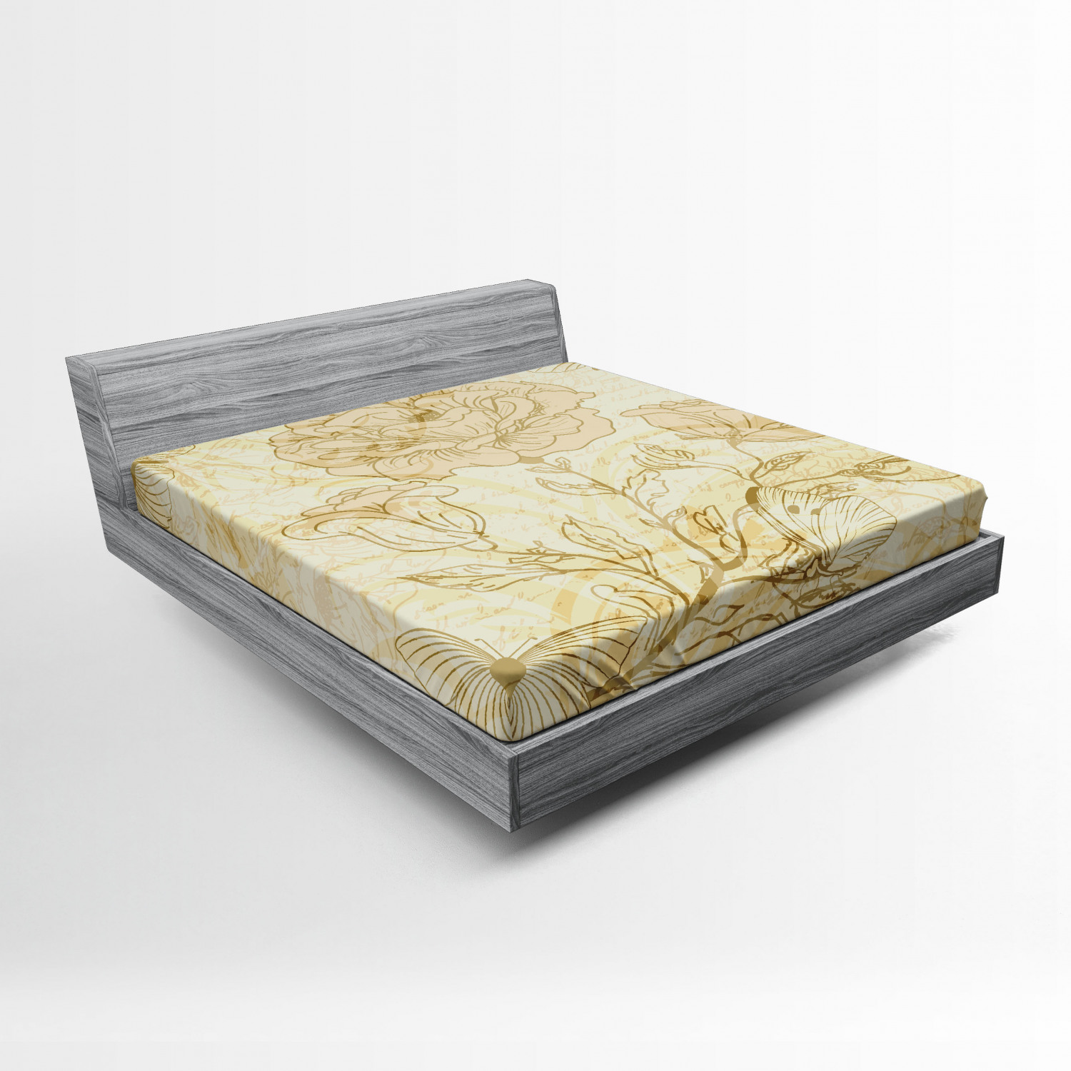 Beige Fitted Sheet Various Sized Flourishing Roses and Butterflies