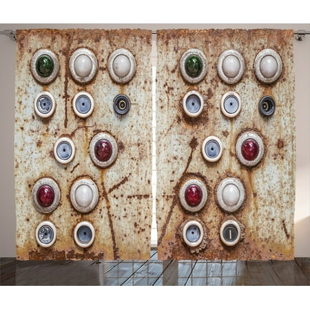 - Industrial Decor Curtains 2 Panels Set, An Image Of Old Switching Panel Authentic Antique Broken Engine Control Tools Sign Photo, Living Room Bedroom Accessories, By Ambesonne