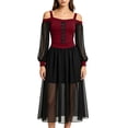 thumbnail image 2 of KICILVS Vampire Costume Women Cold Shoulder Lace up Sheer Long Sleeve Maxi Dress Elegant Gothic Cosplay Halloween Dress, 2 of 8