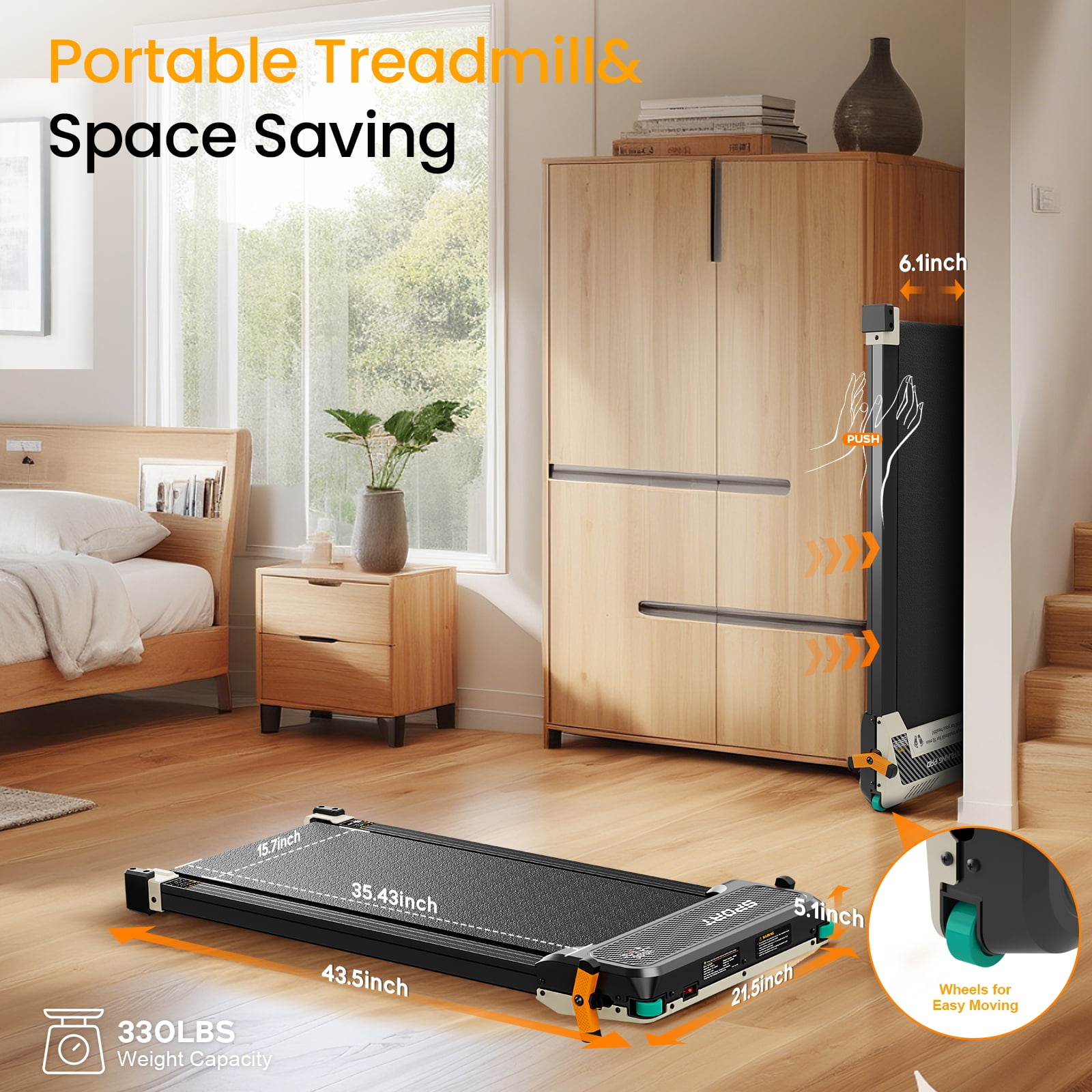 Akluer 2-in-1 Walking Pad Treadmill with Incline & Foot Massage, 2.5HP Quiet Motor, Adjustable Speed 0.6–4.0 MPH, LED Display, 330 lb Capacity