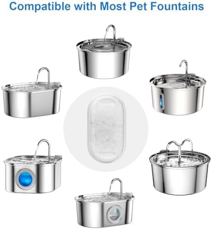 Cat Water Fountain Filters, 8 Pack Cat Fountain Filter Replacement with 8 Sponges for 3.2L/108oz Pet Water Fountain Stainless Steel