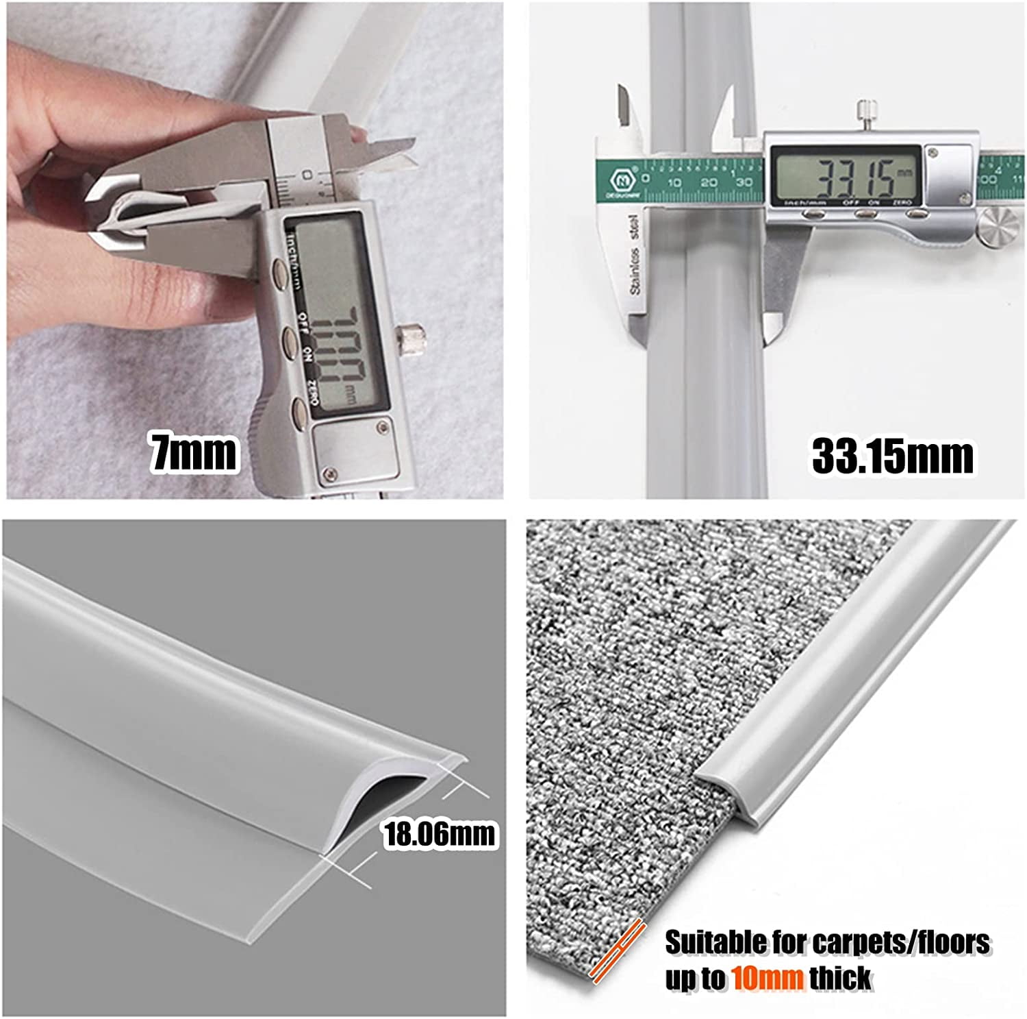 Carpet Edge Binding Trim, Self Adhesive Grey Floor Transition Strip/Rugs Edging Bar for Indoor Doormat Protect, Flexible PVC Seal Molding Robot Vacuum Cleaner (700cm (23ft)) - 700cm (23ft)