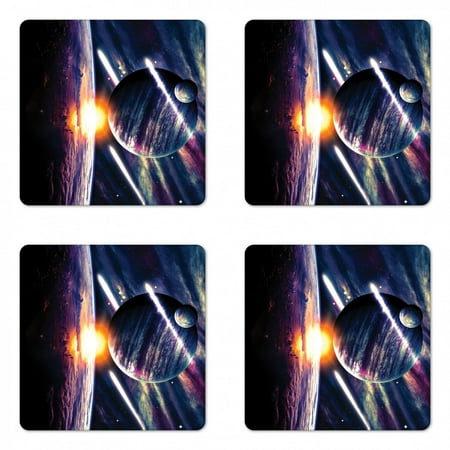 

Galaxy Coaster Set of 4 Moon Theme with Planet Earth and Sunlight in Outer Space Stardust Art Print Square Hardboard Gloss Coasters Standard Size Purple Blue by Ambesonne