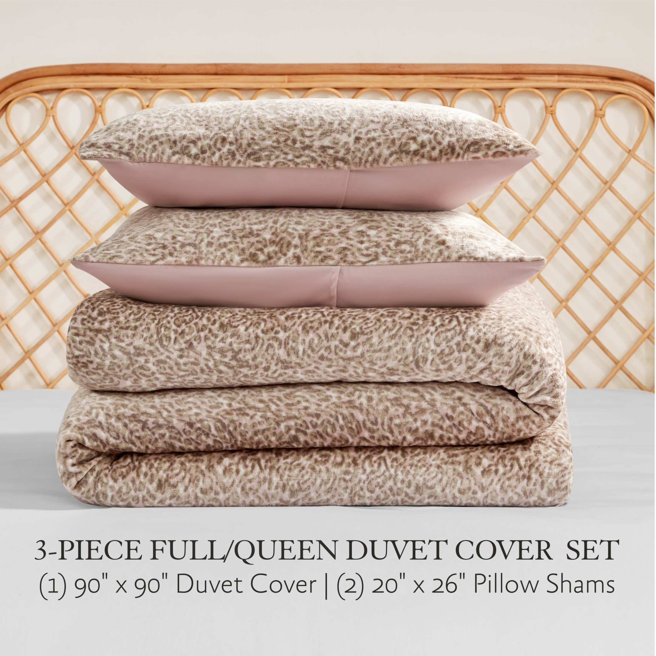 Jessica Simpson Blush Pink Leopard Printed Plush Duvet Cover Set Queen/Full Size - 3 Piece Set