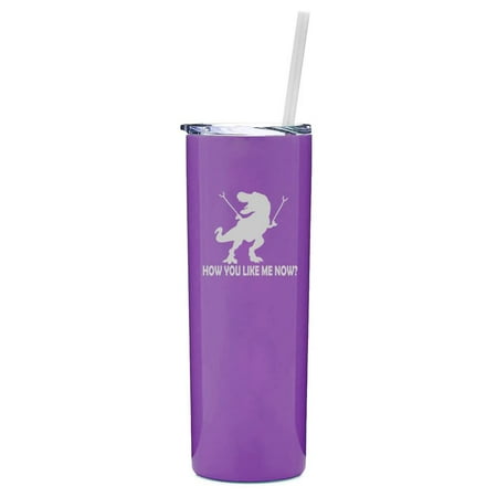 

20 oz Skinny Tall Tumbler Stainless Steel Vacuum Insulated Travel Mug Cup With Straw T-Rex Dinosaur How You Like Me Now Funny Gift (Purple)