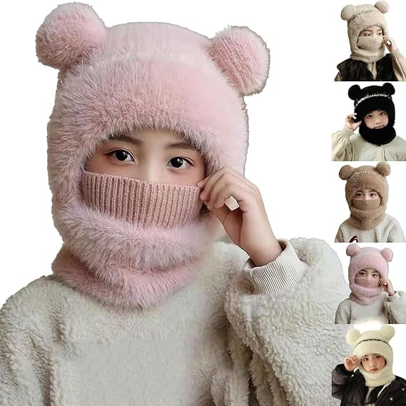 2026 New Bear Mask Cap, Machine Washable Cute Bear Ear Balaclava Cap, Outdoor Windproof Warm One Piece Scarf and Mask Set(Style-E)