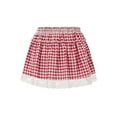 thumbnail image 5 of GXFC Women Babydoll Plaid Short Skirts Junior Girls Floral Lace Patchwork A-Line Skirts Elastic Waist Frill Trim Hem Mini Skirts Ladies Cute Fashion Classic Casual Skirts for Daily Party, 5 of 9
