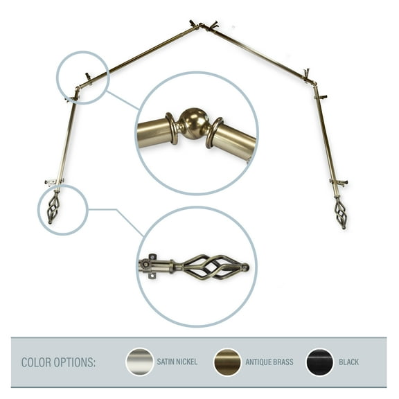 Vinci 13/16" 4-Sided Bay Window Curtain Rod - Antique Brass