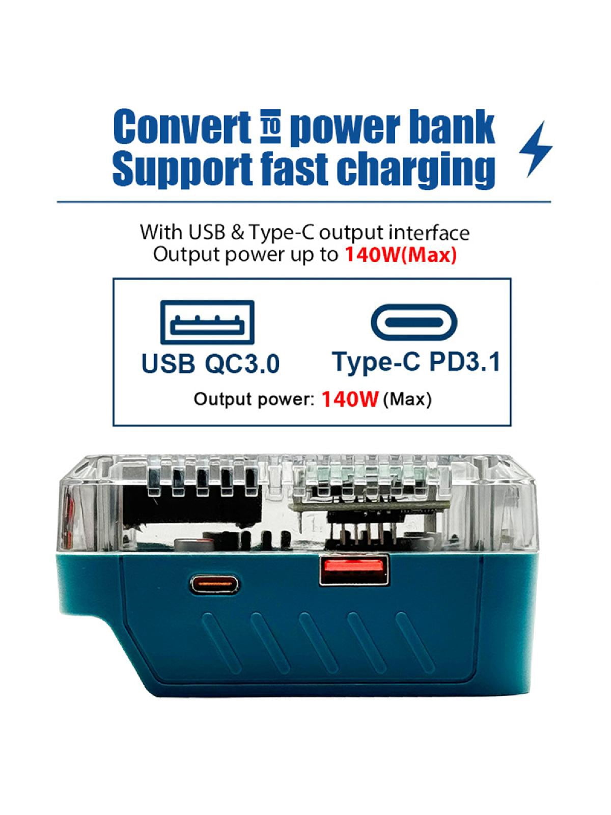 MultiPurpose Lithium Battery Charger Adapter with USB C Port 140W High Power Output Digital Display for Makita Batteries
