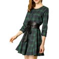 thumbnail image 4 of Allegra K Women's Plaids Print Long Sleeves Belted A-Line Casual Shirt Dress, 4 of 7