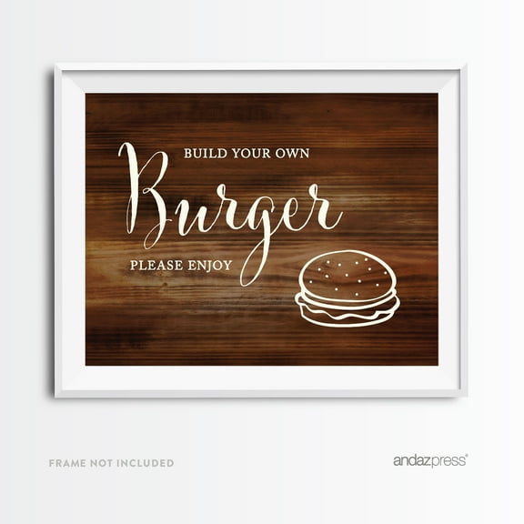 Build Your Own Burger Rustic Wood Wedding Party Signs