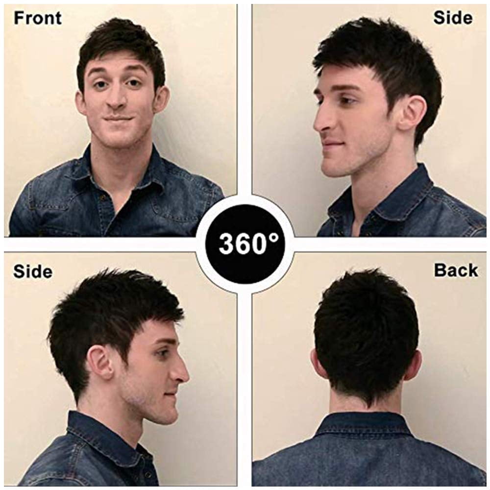Men Hair Tropper, Natural Black Short Men Topper Wig Real Human Hair Toupee Clip for Male Guy Daily Wear