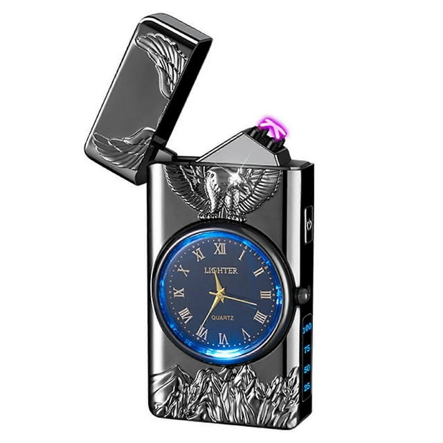 Rechargeable Watch Lighter For Men Dual Arc Striking Embossed-Eagle Design Ideal Holiday Present