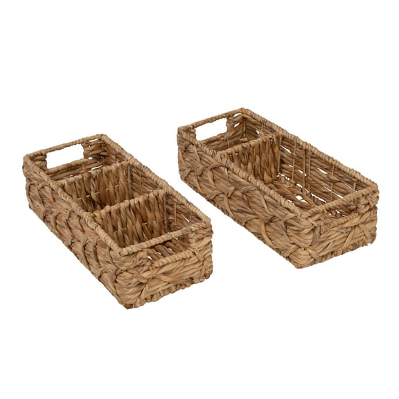 Honey-Can-Do Wicker Water Hyacinth Storage Basket Set of 2 with Dividers, Natural