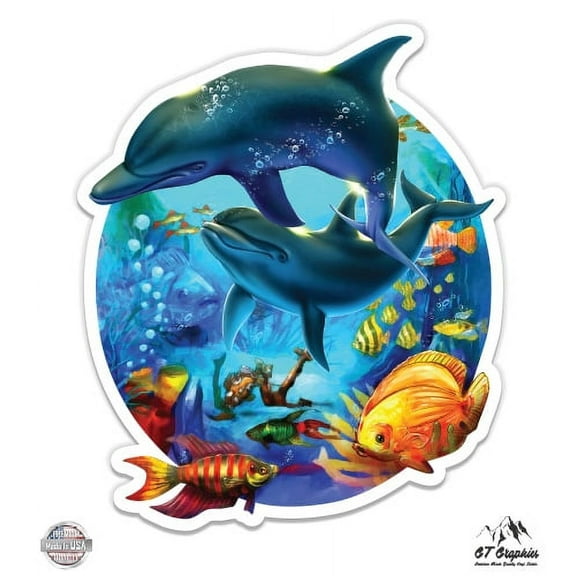 Dolphins - 3" Vinyl Sticker - For Car Laptop I-Pad Phone Helmet Hard Hat - Waterproof Decal