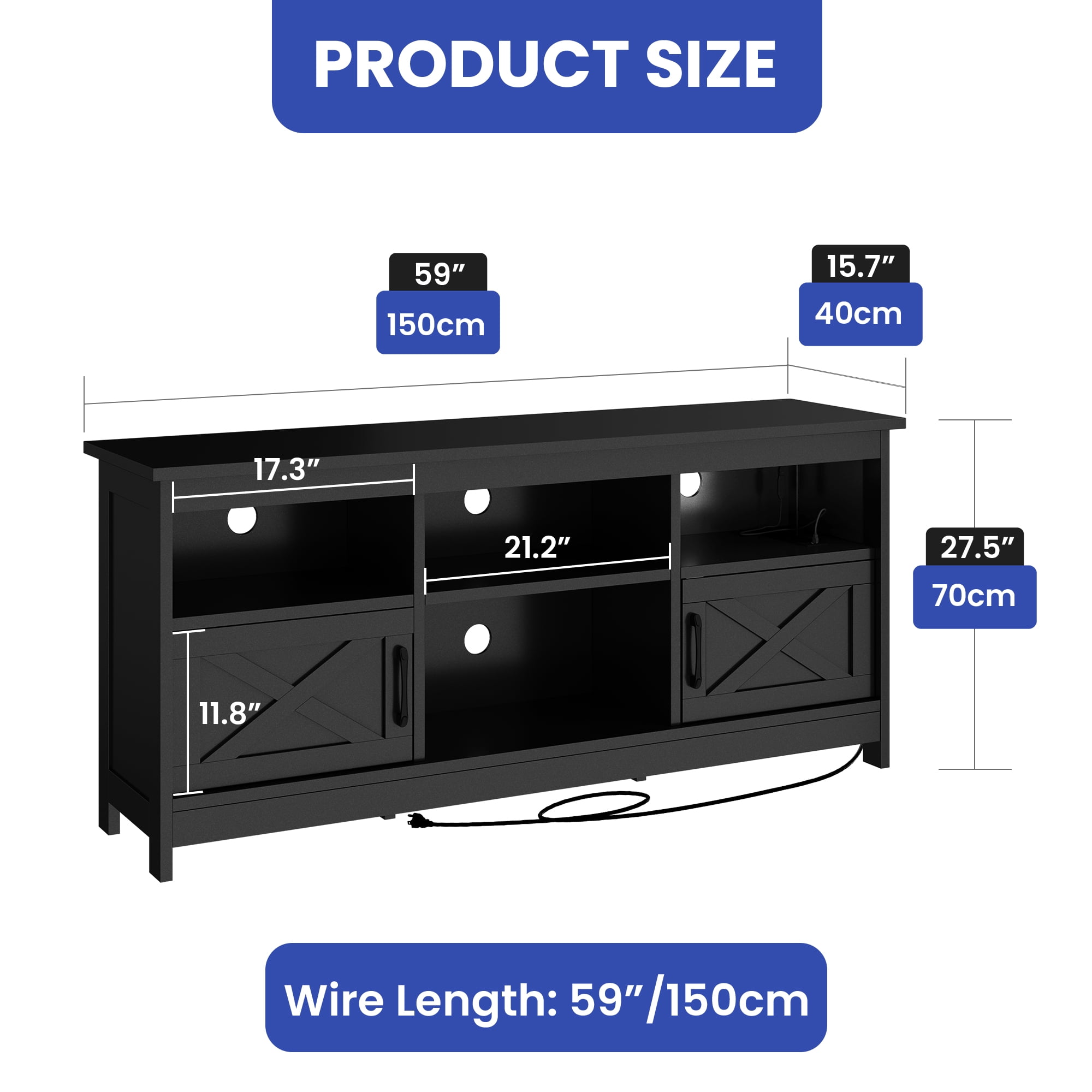 Uforic Farmhouse 59'' TV Stand with Storage Cabinets for Living Room, Bedroom, Black
